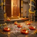 Water Sensor Diya Set Lakshmi Ganesha Design | LED Villaku Set I Battery Operated (1 pc)
