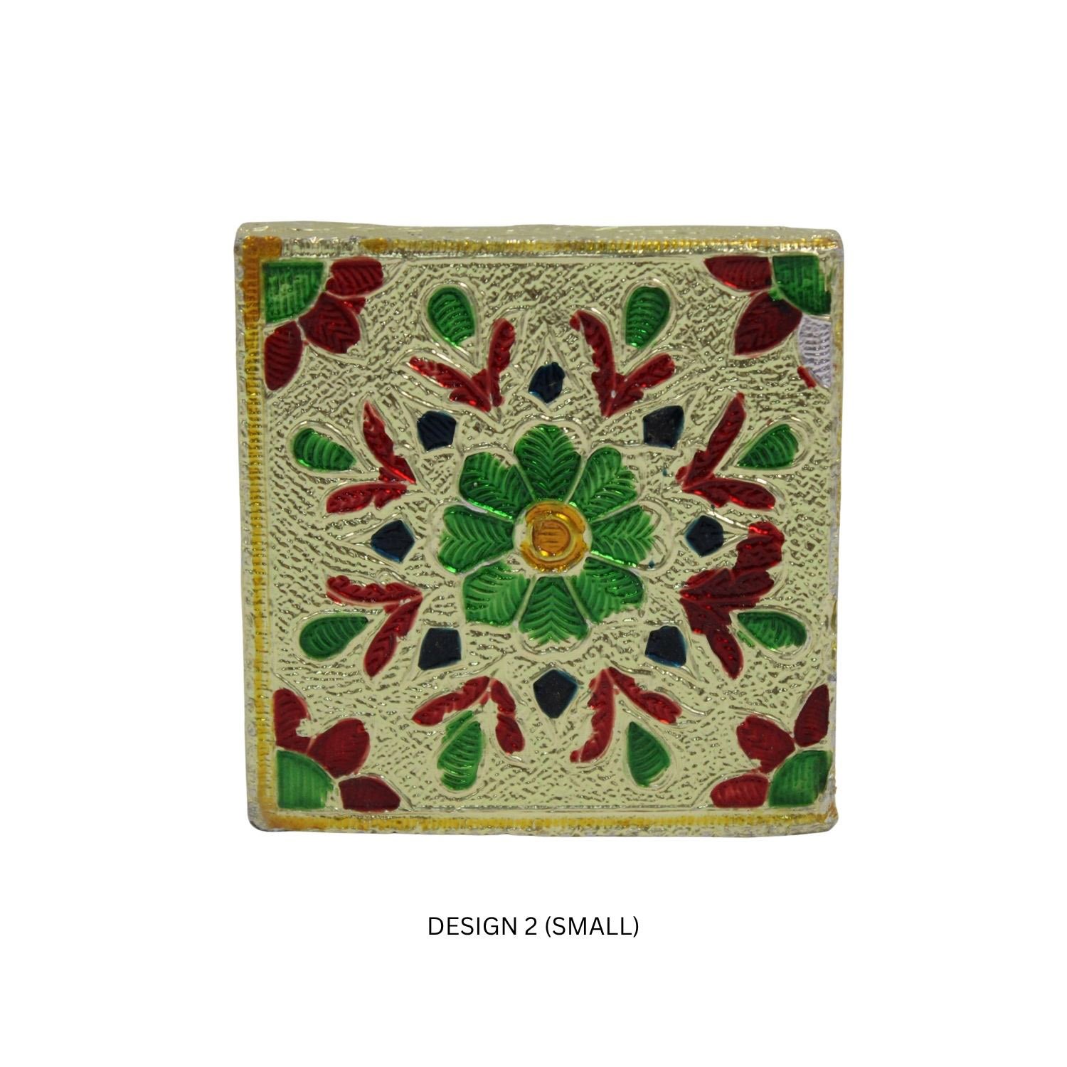 Gold Meenakari Flower MDF Square Pooja Chowki | Aluminium Foil Gold Chowki | Kolam Manai | All Purpose Stand | 1 Peice - Image 4