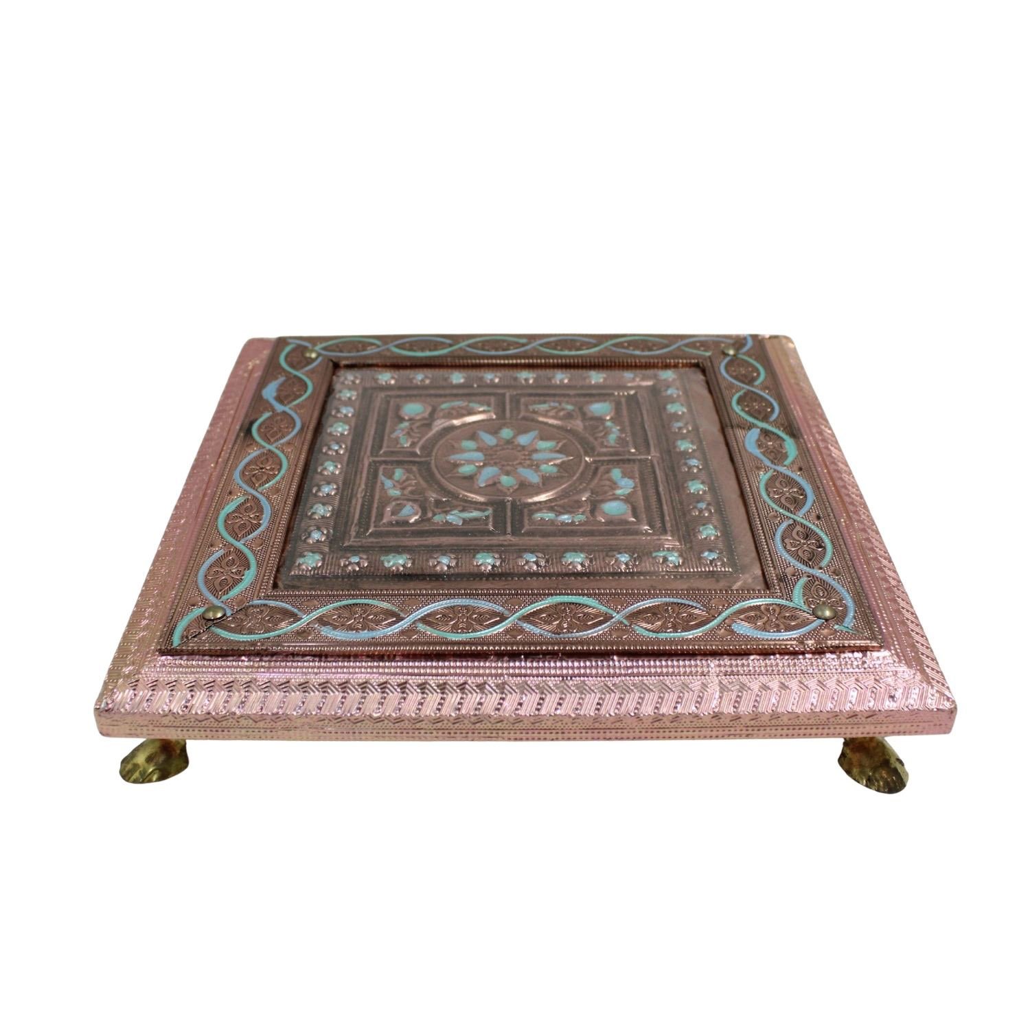 Decorative Meenakari MDF Square Pooja Chowki | Aluminium Foil Color Chowki | Kolam Manai | All Purpose Stand | 1 Peice - Image 5