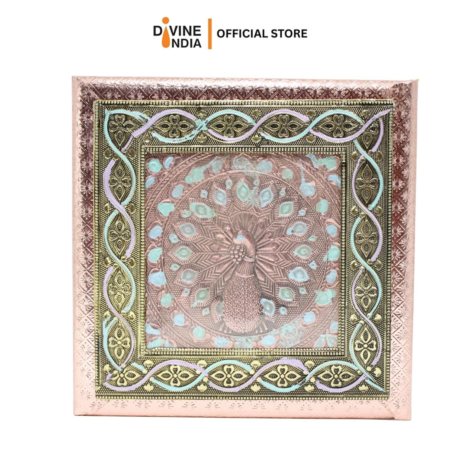 Decorative Meenakari Peacock MDF Square Pooja Chowki | Aluminium Foil Chowki | Kolam Manai | All Purpose Stand | 1 Peice - Image 4