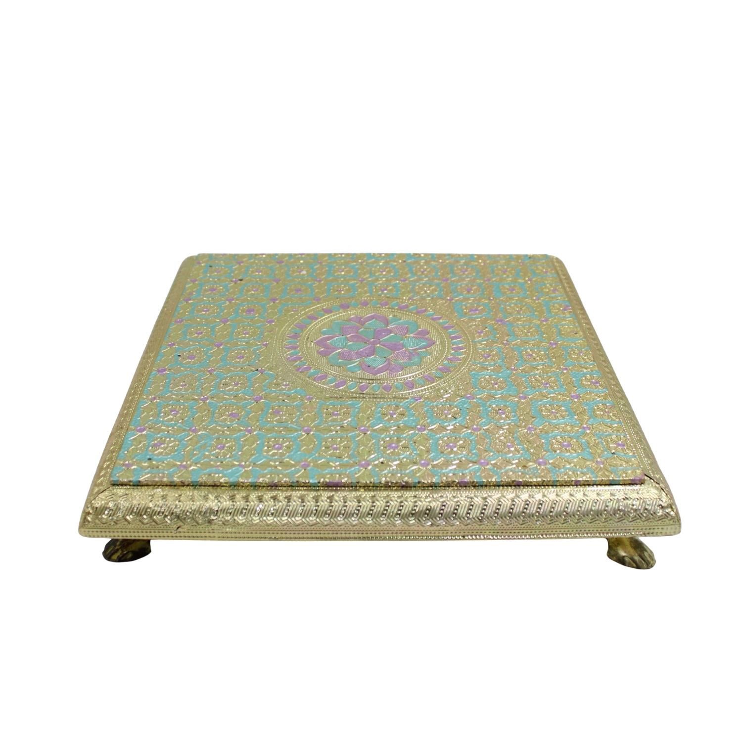 Decorative Meenakari MDF Square Pooja Chowki | Aluminium Foil Color Chowki | Kolam Manai | All Purpose Stand | 1 Peice - Image 7