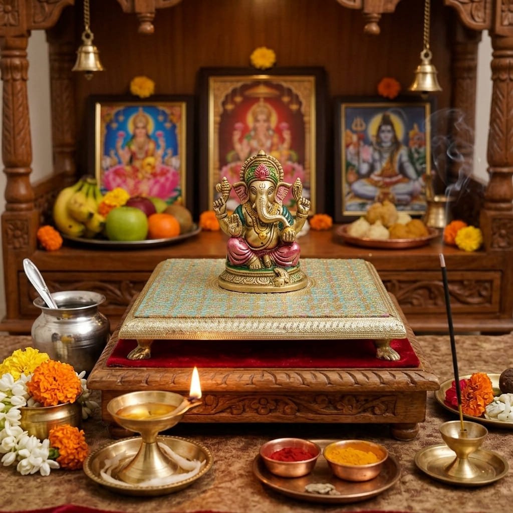 Decorative Meenakari MDF Square Pooja Chowki | Aluminium Foil Color Chowki | Kolam Manai | All Purpose Stand | 1 Peice - Image 3
