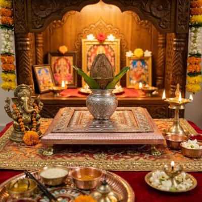 Decorative Meenakari MDF Square Pooja Chowki | Aluminium Foil Color Chowki | Kolam Manai | All Purpose Stand | 1 Peice
