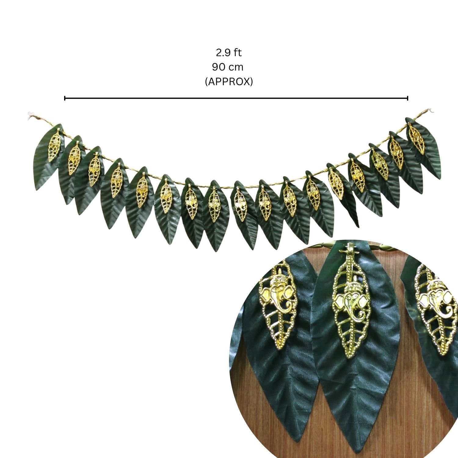 Indian Mango Leaf Thoran Door Hanging | Traditional Decorative Entrance Garland | Pooja, Festival & Home Decoration - Image 3