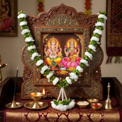 Artificial Flower Pooja Garland 3.5ft – Traditional Hanging Garland for Pooja & Home Decoration