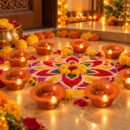 Water Sensor Diya Om Design | LED Villaku Set I Battery Operated (12 pcs) | Deepavali Festive Decor