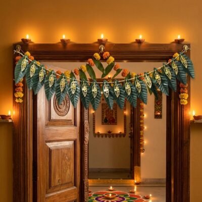Indian Mango Leaf Thoran Door Hanging | Traditional Decorative Entrance Garland | Pooja, Festival & Home Decoration