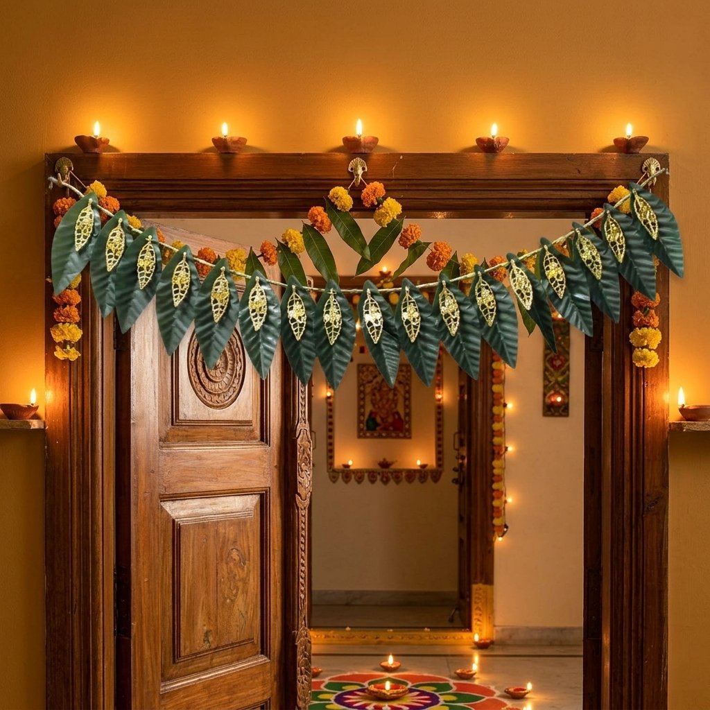 Indian Mango Leaf Thoran Door Hanging | Traditional Decorative Entrance Garland | Pooja, Festival & Home Decoration