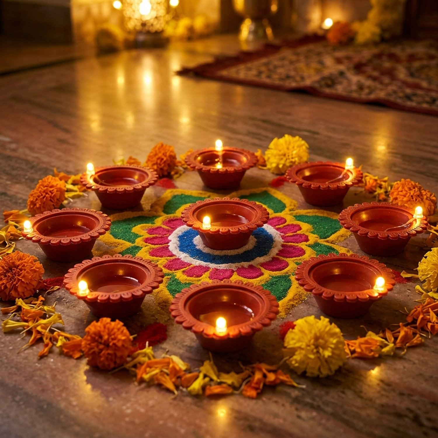 Water Sensor Diya Flower Design | LED Villaku Set I Battery Operated (12 pcs) | Deepavali Festive Decor