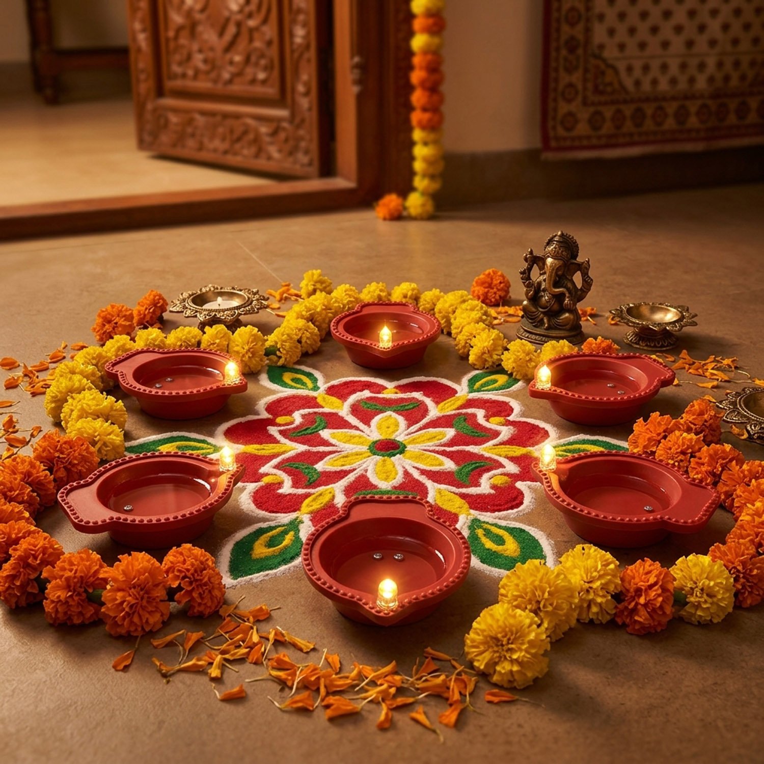 Water Sensor Diya Plain Design | LED Villaku Set I Battery Operated (12 pcs) | Deepavali Festive Decor