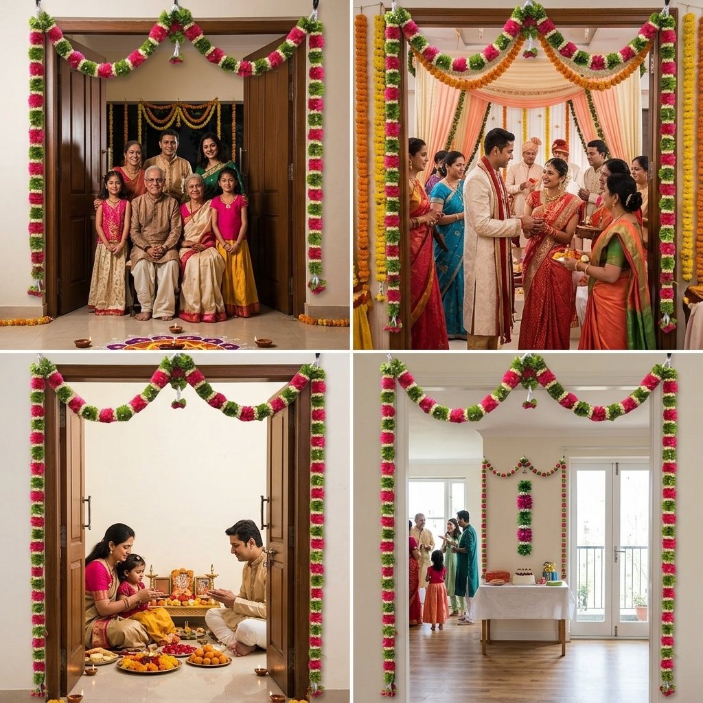Indian Flower Thoran Door Hanging | Traditional Floral Door Decoration | Pooja & Festival Home Entrance Decor