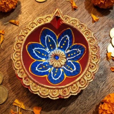 Handmade Deepavali | Festival Terracotta Villaku / Oil Lamp / Diya 1 Pc - Deepavali Deco Set 1