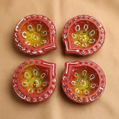 Handmade Deepavali | Festival Terracotta Villaku / Oil Lamp / Diya 4 Pc - Deepavali Deco Set 22