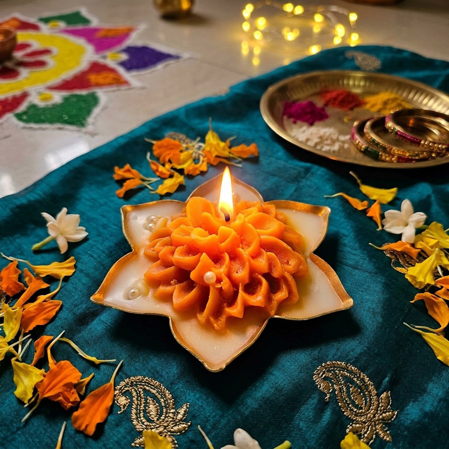 New Indian Flower Diya | Decorative Floral Design Pooja Diya | Indian Home Temple Decoration | Deepavali Festive Decor