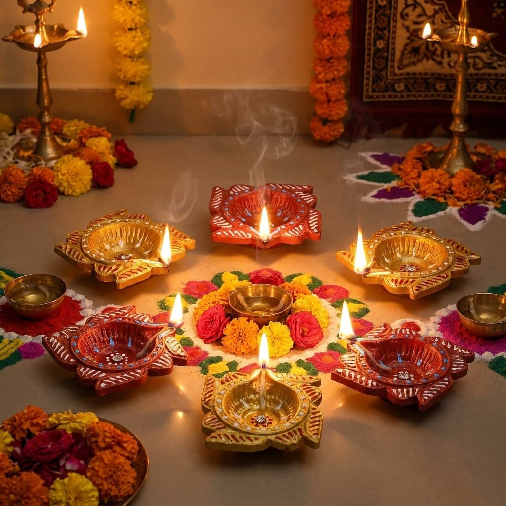 Handmade Deepavali | Festival Terracota Villaku / Oil Lamp / Diya 6 Pc - Deepavali Deco Set 9 - Image 2