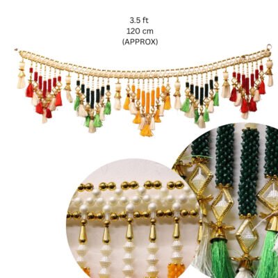 Traditional Indian Door Hanging Decoration 3.5Ft  | Pearl & Multicolour Tassel Toran for Deepavali & Festive Decor