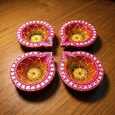 Handmade Deepavali | Festival Terracotta Villaku / Oil Lamp / Diya 4 Pc - Deepavali Deco Set 7