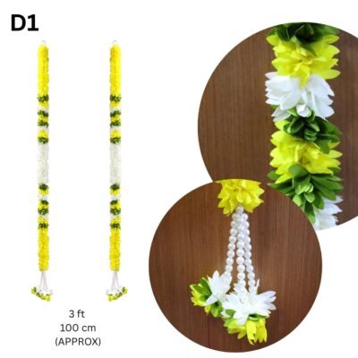 Traditional Indian Artificial Flower Door Hanging Thoran Pair | Home Decor, 3 Feet | Diwali, Deepavali Decoration