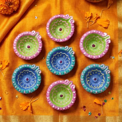 Handmade Deepavali | Festival Terracotta Villaku / Oil Lamp / Diya 6 Pc - Deepavali Deco Set 11