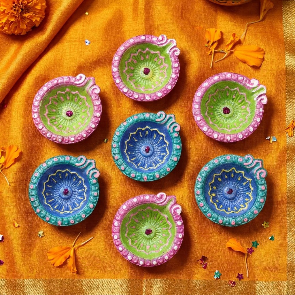 Handmade Deepavali | Festival Terracotta Villaku / Oil Lamp / Diya 6 Pc - Deepavali Deco Set 11