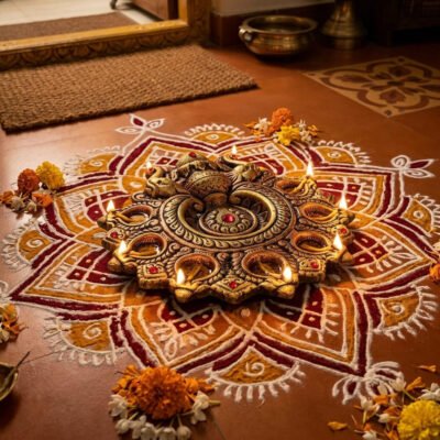 Traditional Indian Terracotta Diya Decorative | Hindu Home Decor | Indian Oil Lamp | Deepavali Decoration