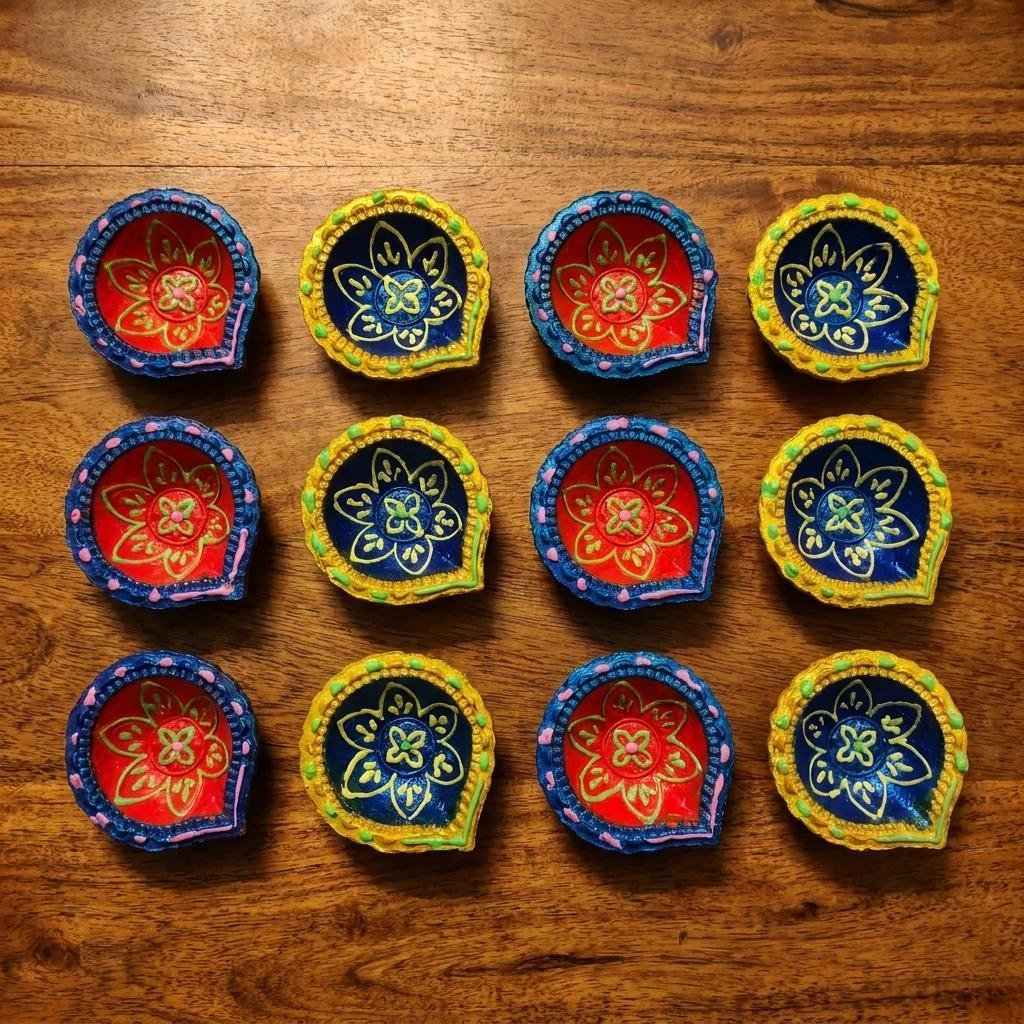 Handmade Deepavali | Festival Terracotta Villaku / Oil Lamp / Diya 12 Pc - Deepavali Deco Set 17
