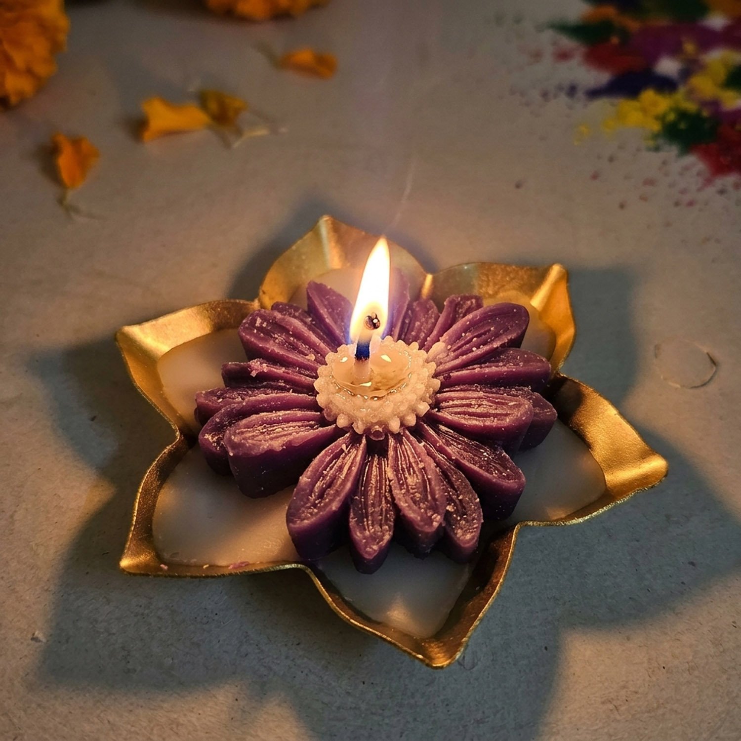 New Indian Flower Diya | Decorative Floral Design Pooja Diya | Indian Home Temple Decoration | Deepavali Festive Decor - Image 5