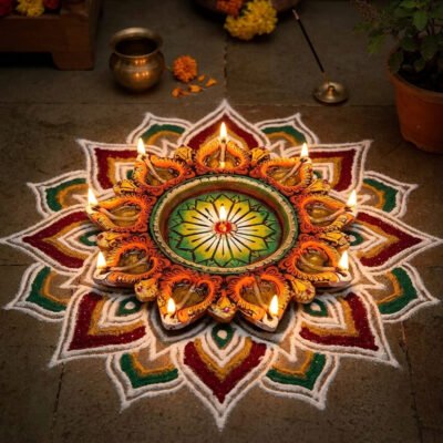 Traditional Indian Terracotta Diya Decorative | Hindu Home Decor | Indian Oil Lamp | Deepavali Decoration