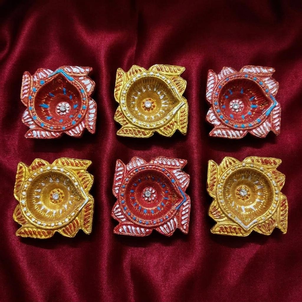 Handmade Deepavali | Festival Terracota Villaku / Oil Lamp / Diya 6 Pc - Deepavali Deco Set 9 - Image 5