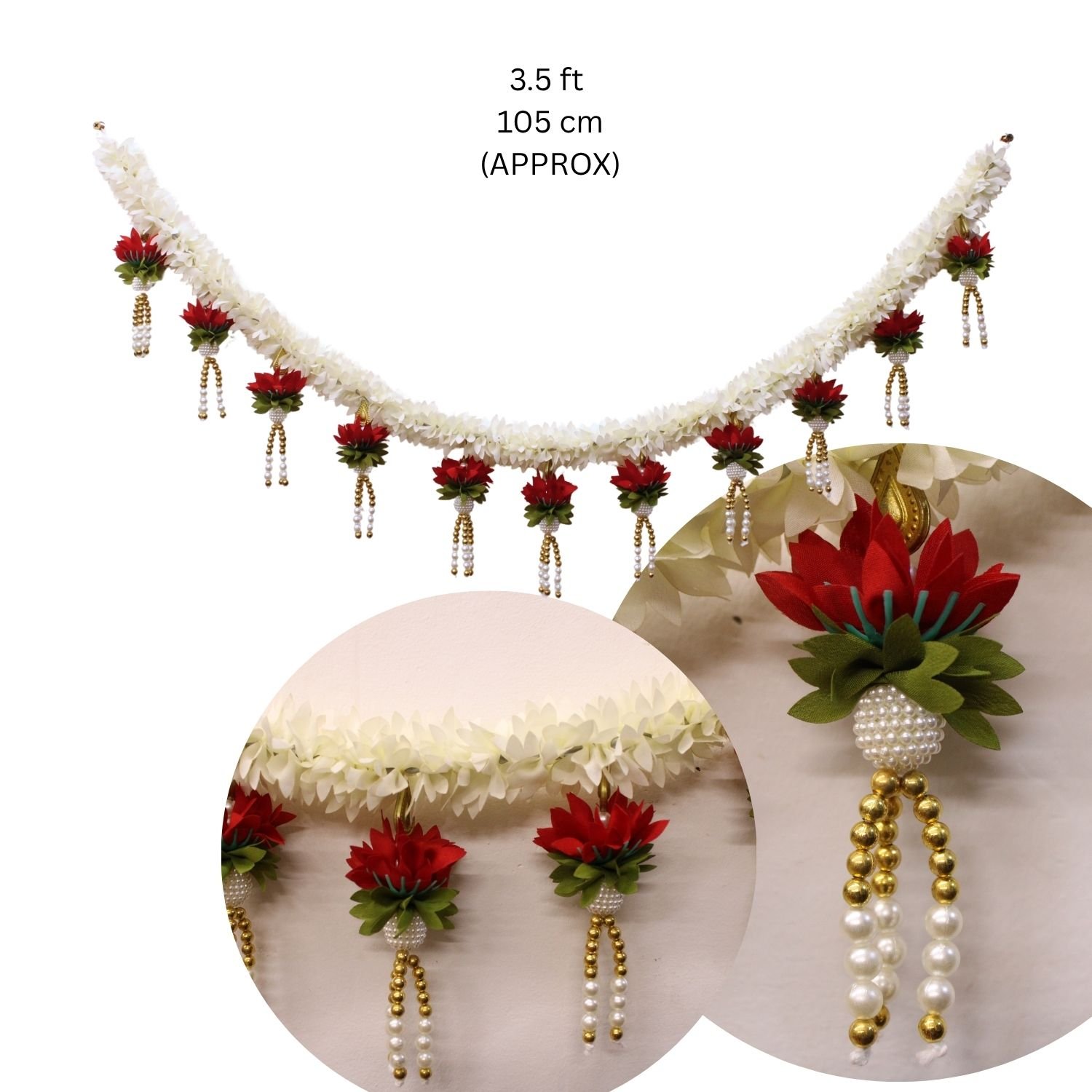 Traditional Indian Door Lotus Thoran 3.5Ft  | Lotus With Tassel Door Toran for Deepavali & Festive Decor | Diwali